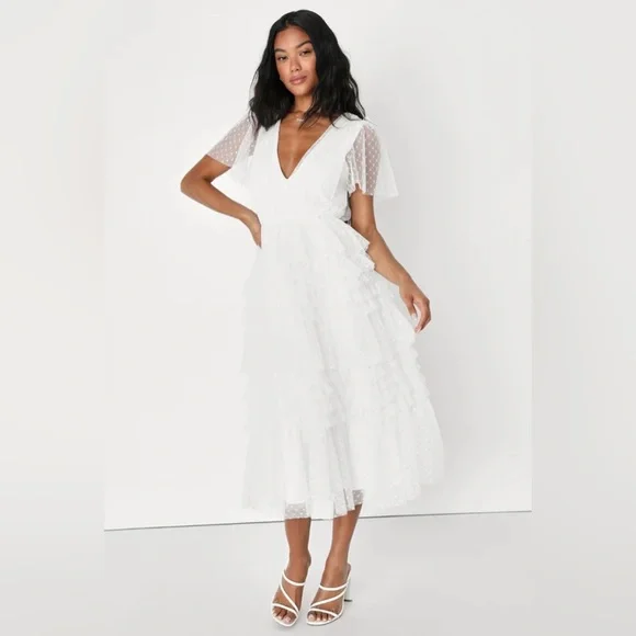 knee length dresses for ladies Swiss Dot Mesh Midi Dress - Cream main image 0
